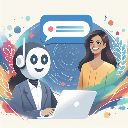 A smiling customer service chatbot interacting with a pleased customer