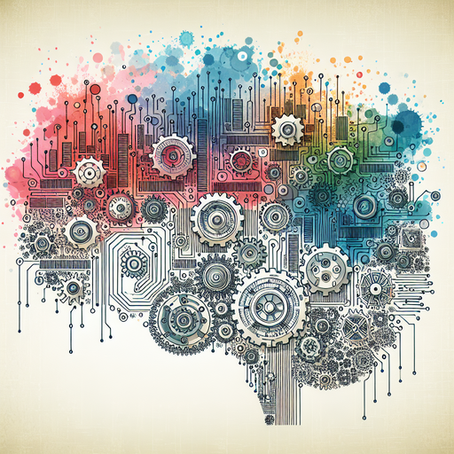 Imagine a network of interconnected gears and circuits, representing the seamless merging of business and technology through AI solutions.