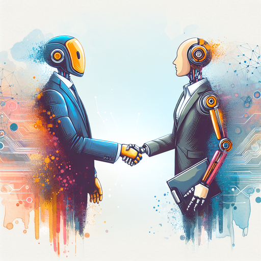 A robot and a human business person shaking hands, artificial intelligence automating business processes