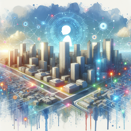 Visualize a futuristic cityscape with interconnected digital networks symbolizing the integration of AI in SaaS startups.