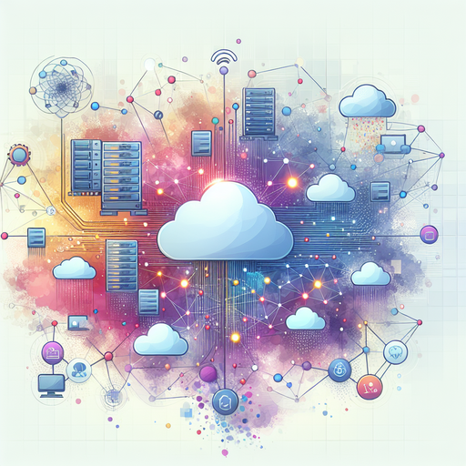 A network of connected clouds, servers and AI systems, representing the scalability of cloud-based SaaS platforms
