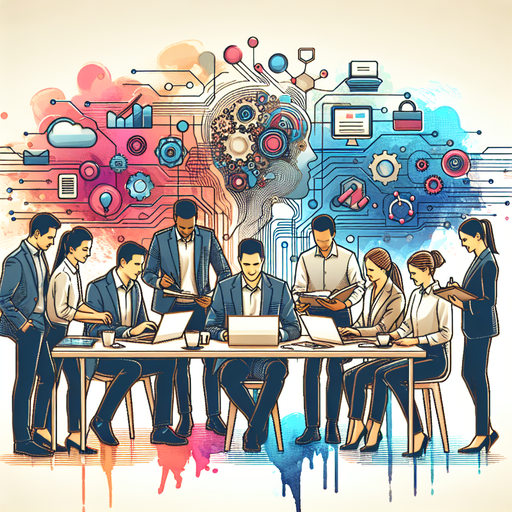 A team of diverse professionals collaborating on a project, illustrating the merger of business objectives and technological capabilities in AI-driven SaaS startups.