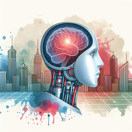 A robot with a brain in futuristic city, representing AI and machine learning