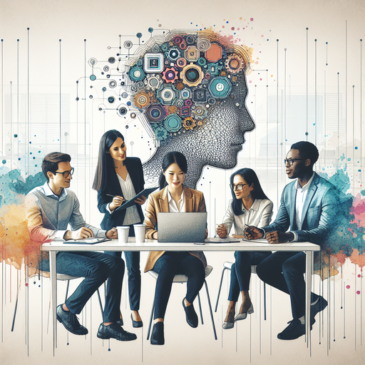 A diverse team of professionals brainstorming innovative AI solutions for a SaaS startup.
