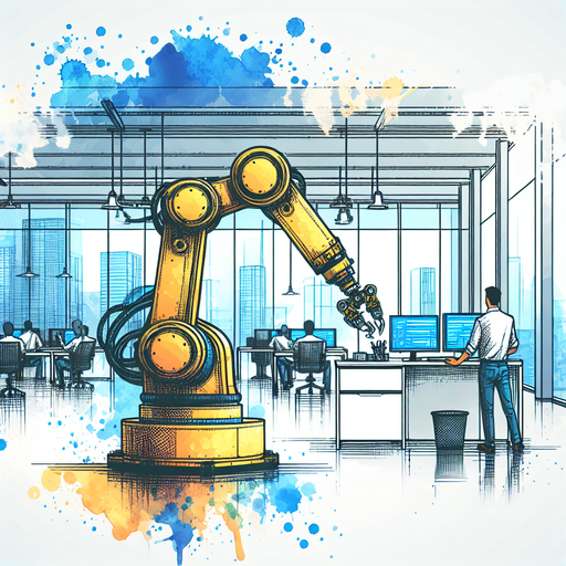 Imagine a robotic arm automating tasks in a SaaS startup office setting